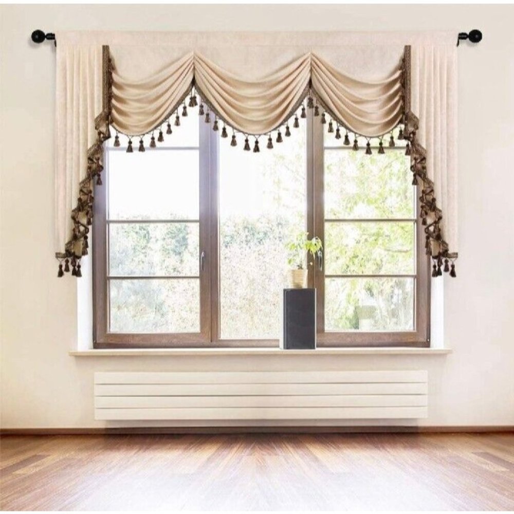 ELKCA Golden Jacquard Single Swag Waterfall Valance 79"